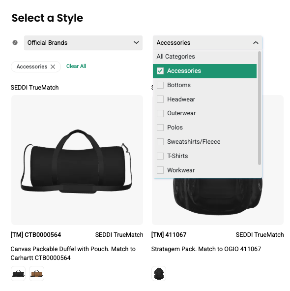Selecting an accessory from the style library