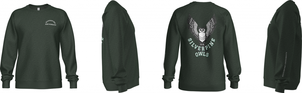 Front, sides, and back view of a decorated sweatshirt in Decorator