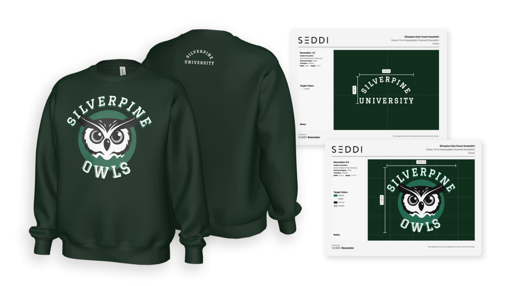 Decorated sweatshirt mockup with tech pack previews 