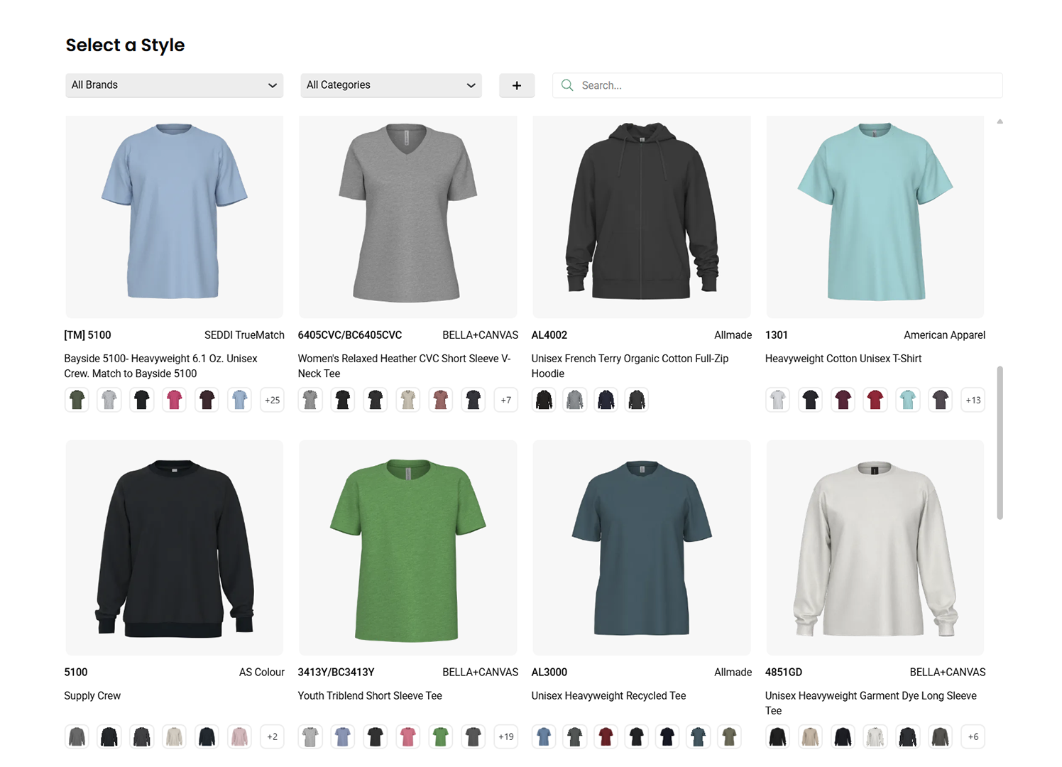 Decorator Styles Preview A preview of 3D blank apparel styles in Decorator